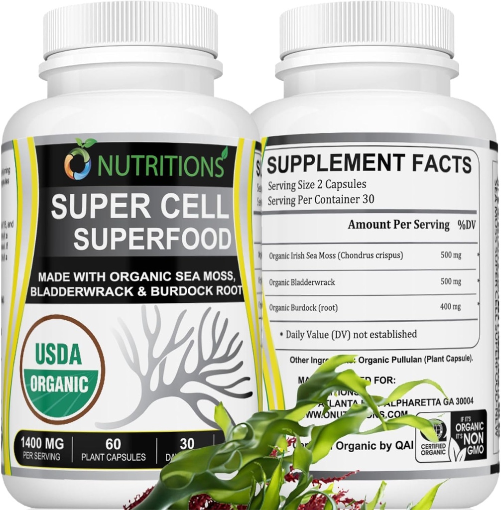 海苔60カプセルUSDA認定オーガニックアイリッシュ海苔カプセルBradderwrack&Burdock Root - 男性と女性のための免疫サポートサプリメント - 女性ビタミンと男性ビタミン(1パック)