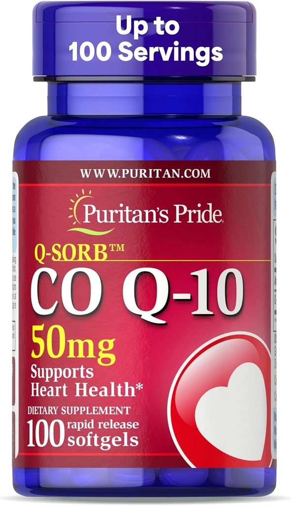 Puritan's Pride Coenzyme CoQ10 50mg, 心臓の健康のための栄養補助食品, 血圧, 経口ガム健康, 健康な老化サポート, 100 サービング, 迅速なリリースSoftgels