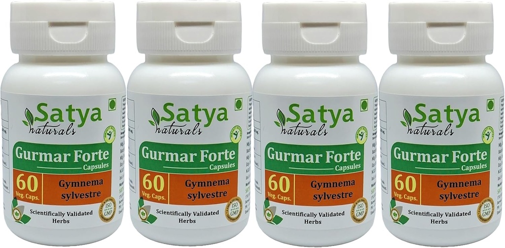 グルマー フォルテ カプセル 500 mg. 60 ベジ. カプセル | グドマー (Gymnema Sylvestre) 男性と女性のための抽出カプセル | アーユルヴェーダ ハーブ サプリメント/救済 | 10:1 フォルテ (4 ボトル 60 カプセル)