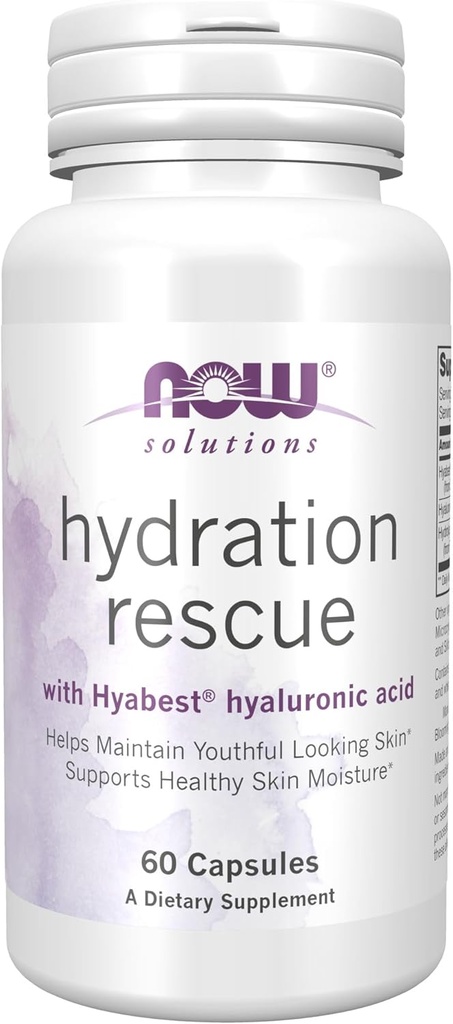NOW Foods Solutions、Hyabest® hyaluronic 酸による水分補給救助、若々しい肌を維持するのに役立ちます*、健康な皮膚水分*、60ベジカプセルをサポート
