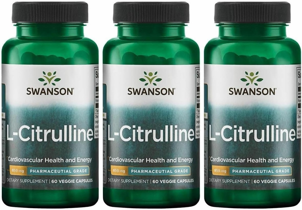 Swanson L-Citrulline - 心血管の健康とエネルギーサポートを促進する天然サプリメント - 増加の循環を助けます - (60カプセル、850mg各) (3パック)