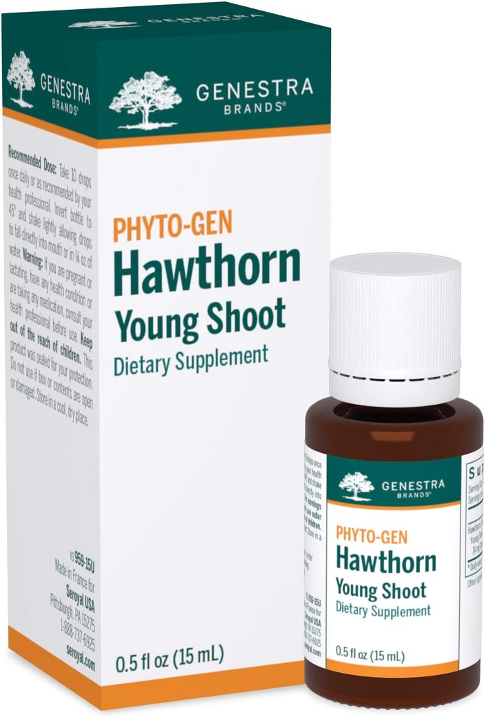 GenestraブランドHawthornヤングシュート | ハーブサプリメント | 0.5 fl. oz.
