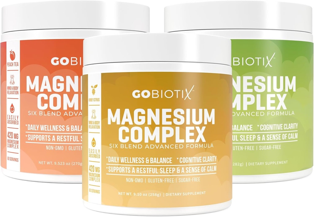 GoBiotixのマグネシウムの複雑な粉のトリオ- 420mg、60のサービング-蜂蜜のクトラス、レモン ライム、ピーチ ティー