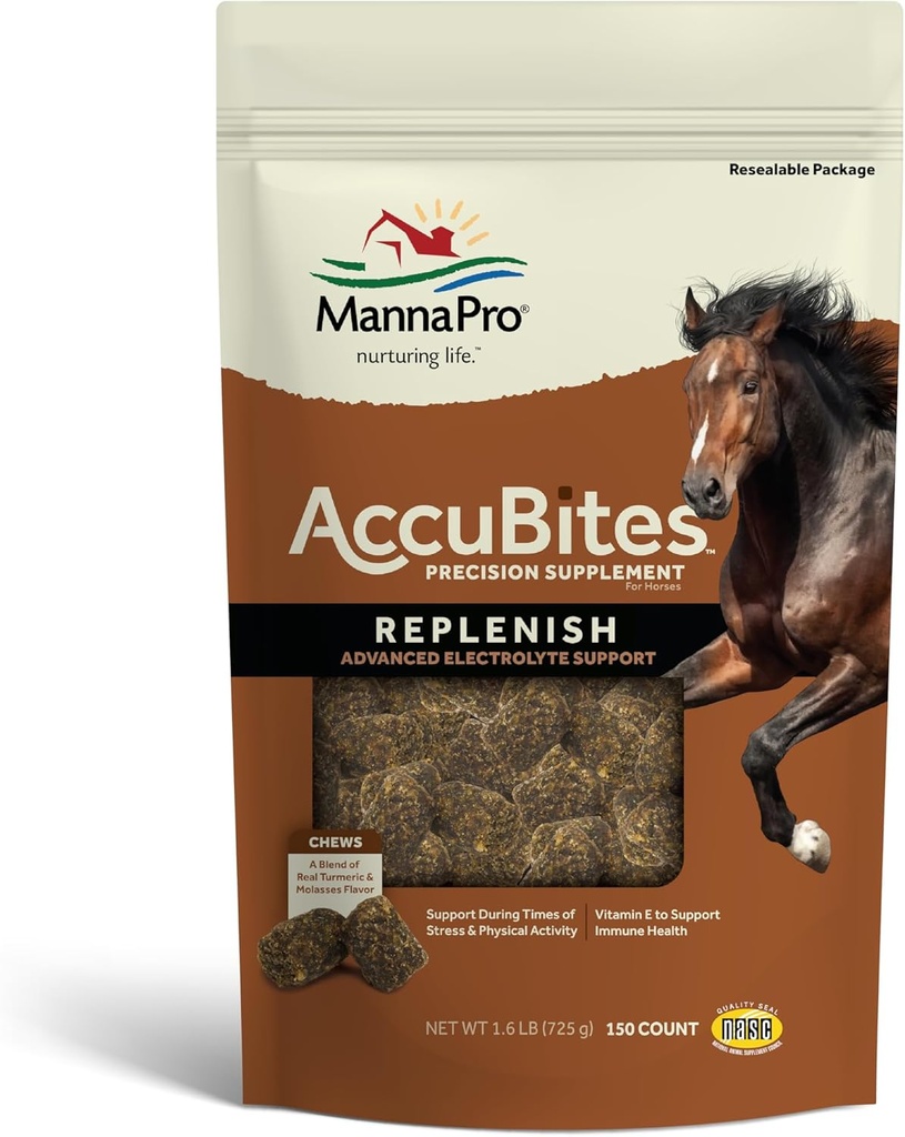 マナプロAccuBites Replenish Equineサプリメント - 馬のための水分補給&免疫サポートサプリメント - ビタミンEとターメリックが含まれています - ターメリック&モラス風味 - 1.6ポンド