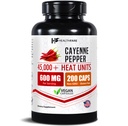 HealthFare Cayenne Pepper カプセル 600mg | 200 ビーガン丸薬 | 45,000 ヒートユニット(HU) | 循環型・消化型サポート | 高効力草エキス | 非GMO、グルテンフリー | アメリカ製