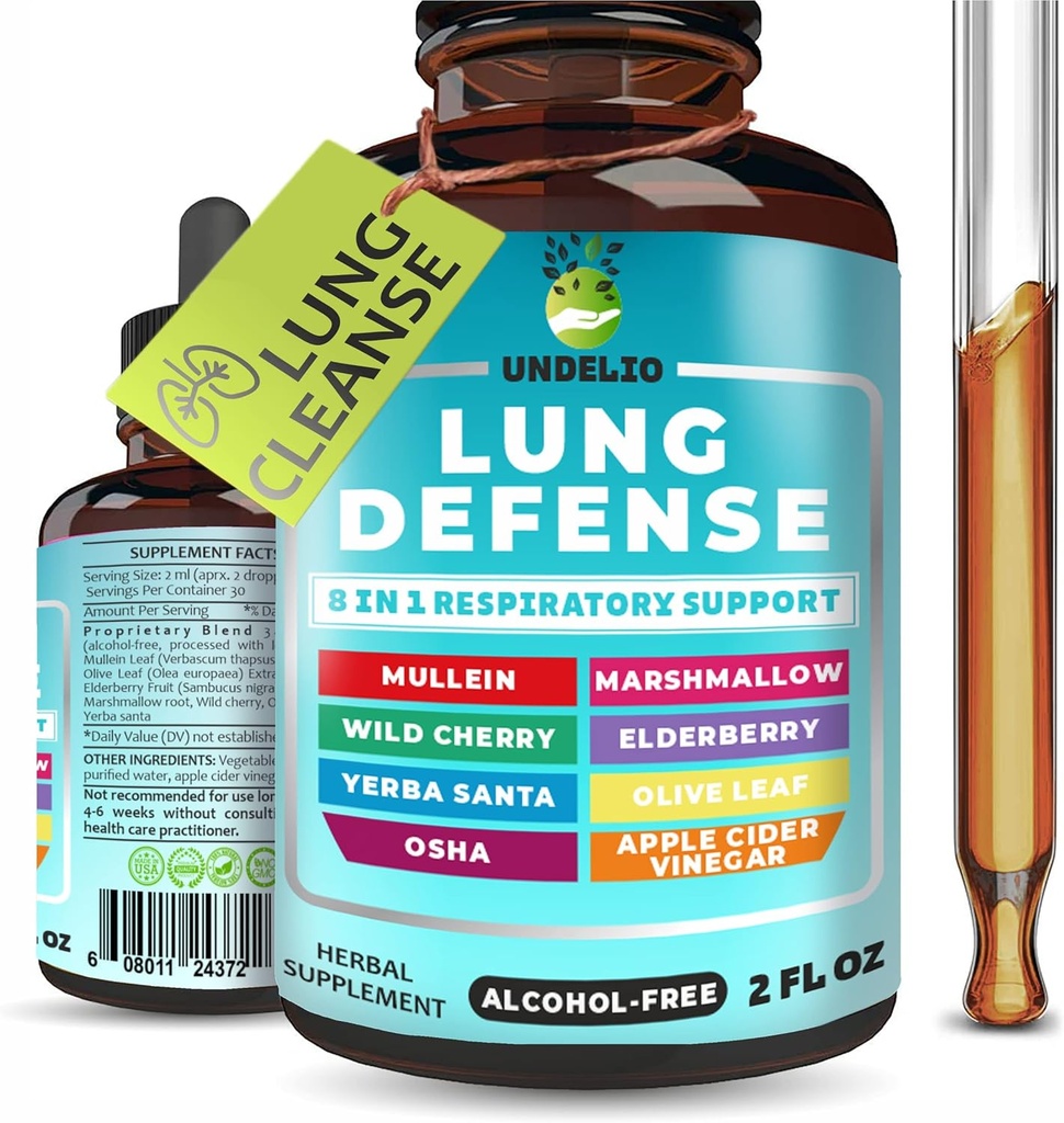 8 に 1 Lung 防衛草のエキス, ブレンド (Mullein-Marshmallow-OSHA-Wild Cherry-Elderberry-Yerba Santa-Olive Leaf-ACV) Lung Cleanse, Respiratory & Immune System Support. 液体の補足2 OZ