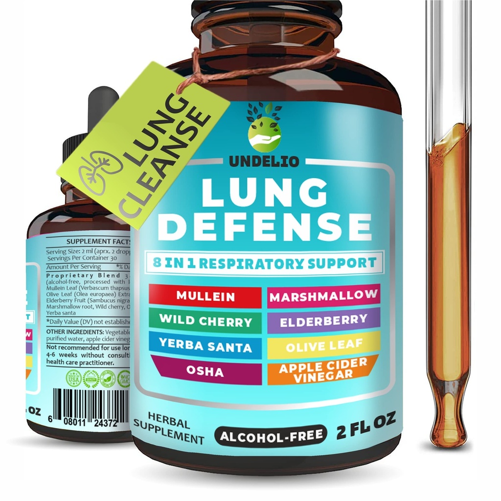 8 に 1 Lung 防衛草のエキス, ブレンド (Mullein-Marshmallow-OSHA-Wild Cherry-Elderberry-Yerba Santa-Olive Leaf-ACV) Lung Cleanse, Respiratory & Immune System Support. 液体の補足2 OZ