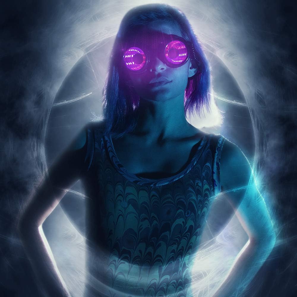 GloFXフルカラープログラム可能なLEDゴーグル | 350モードの無限ポータルレンズ | USB充電式LEDライトアップレイブゴーグル | EDM音楽祭コンテンツ制作に最適