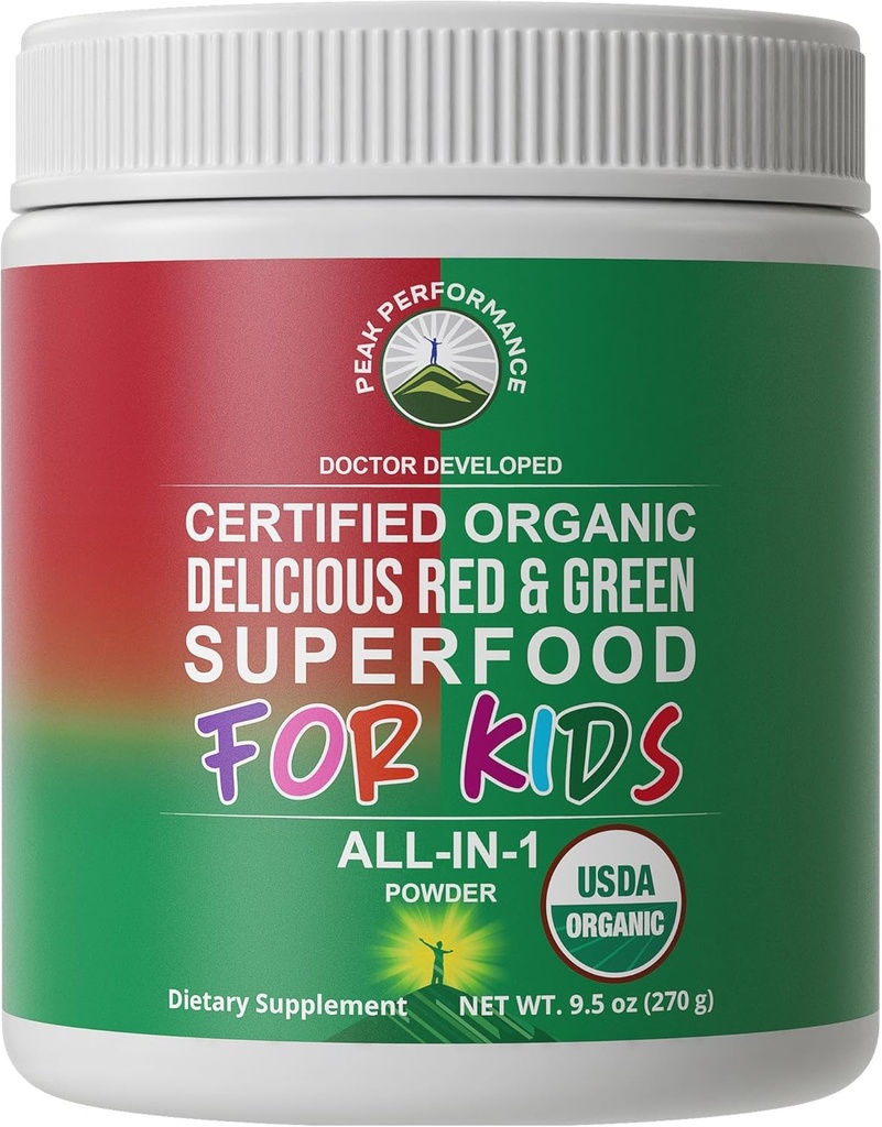 Kids Greens and Reds Superfood Powder. Best Tasting Organic Vegan Super Food Juice with 25+ Real Fruits and Vegetables. Gluten Free Real Food Vitamins. Green and Red Superfoods Supplement for Children