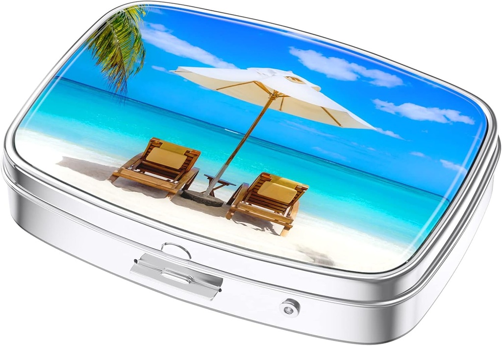 Nipichshaの丸薬箱、財布のための小さい丸薬箱及びポケット、かわいい旅行薬のオルガナイザー、ビタミン、薬、魚油及び補足、幸せな浜を握る携帯用薬の容器のホールダー