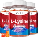 L-Lysine 1000mgガミー - 皮膚、唇、ビーガン、グルテンフリー、大人のための60Chewableリジン、ビタミンティッシュ健康&免疫システム、アミノ酸ビタミンサプリメント&複合サプリメント(3パック)