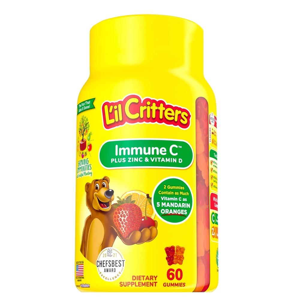 L'il Critters Gummies免疫Cプラス亜鉛とビタミンD 60 Ea