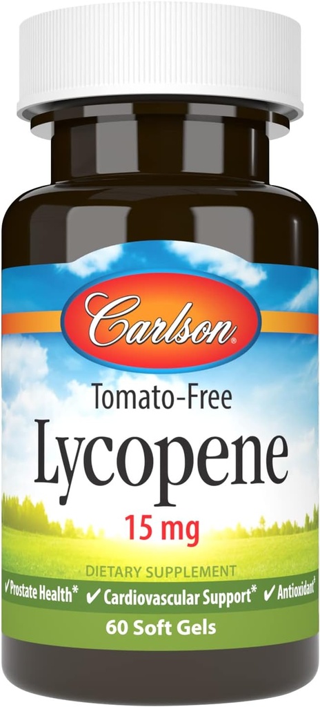 Carlson - Lycopene, 15 mg, Tomato-Free, Prostate Health & Circulation Support, Optimal Wellness, 60 Softgels