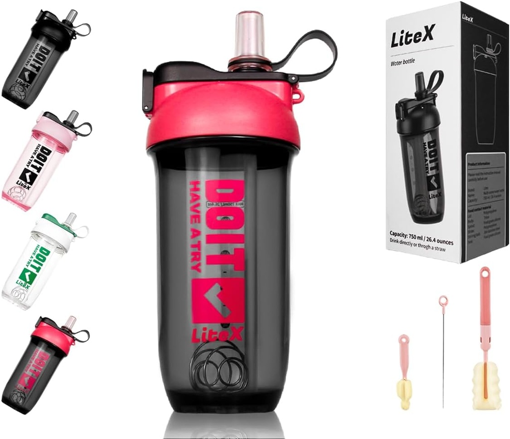 蛋白質の揺れのためのLitexのシェーカーのびん、プレワークアウトのための26ozの混合機のシェーカーのびん、わらが付いているシェーカーのコップ、蛋白質の粉のためのBPAなしのTritanのミキサーのびん、コップのブラシおよび指示(赤いを置いて下さい)