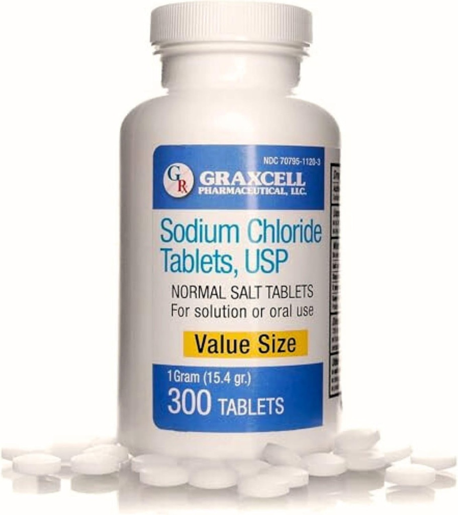 Sodium Chloride Tablets 1gm | Electrolyte Salt for POTS Syndrome and Dysautonomia Support | Rapid Rehydration| 15.4gr. | 300 Count | Made in The USA