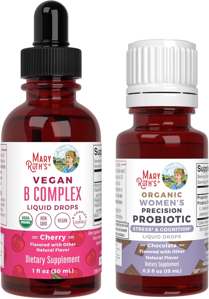 女性&BコンプレックスドロップのMaryRuth Organic Stress & Cognition Probiotic(チョコレート) | USDA Organic, Clean Label Project Verified® | リラックス、メタボリズム、健康のためのビタミン | ヴィーガン、グルテン