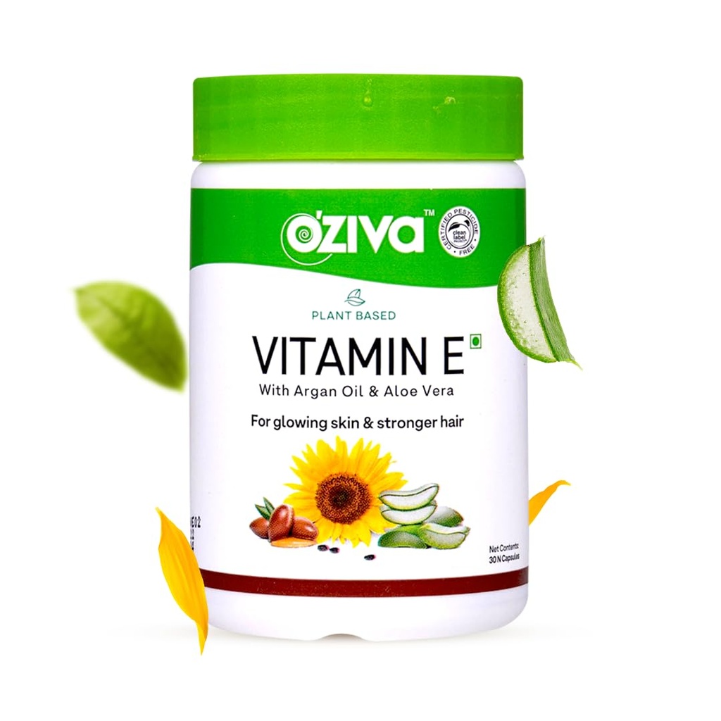 OZivaの植物は100%の自然なビタミンE + Aloe Vera +のGlowingの皮及びより強い毛のためのArganオイル、30の野菜のカプセル、非GMO基づかせていました