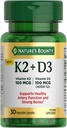 Nature's Bounty Vitamin D3 K2サプリメント、4000 IUビタミンD3 + 100 mcgのビタミンKサプリメントは、心と骨の健康サポート、30日の供給、30ベジタリアンカプセルの大人のためのサプリメント