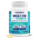 Oceanblue のビタミン D3 と専門のオメガ 3 2100 – 60 ct – 高機能 EPA、DHA、DPA およびビタミン D3 の三重の強さのバープレスの魚油の補足–野生キャッチ–オレンジ味(30 のサービング)