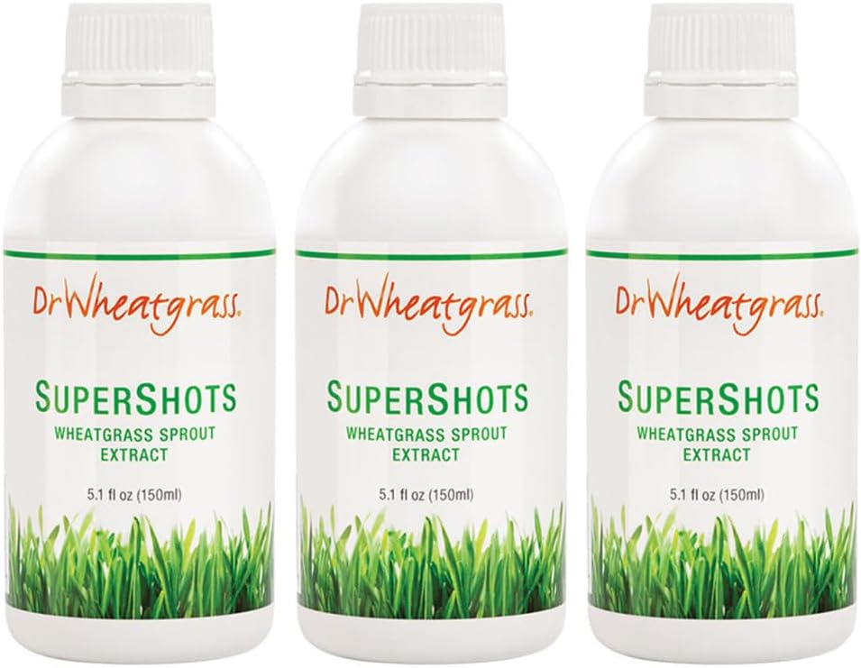 Dr Wheatgrass (Pack of 3) Supershots(30 Day Supply) - Wheatgrass Extract in a Bottle, Stronger Than Fresh Wheatgrass Juice and Powder