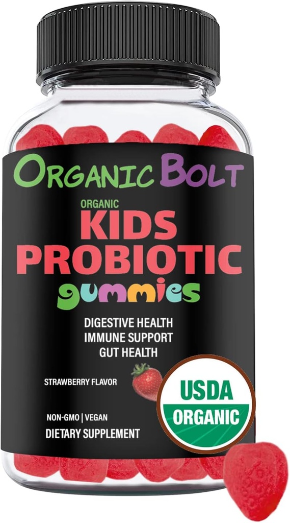 USDA Organic & Vegan Kids Probiotics Gummies 30 Servings, 2.5 Billion CFU, Gluten & Gelatin Free | Naturally Flavored Probiotics for Kids