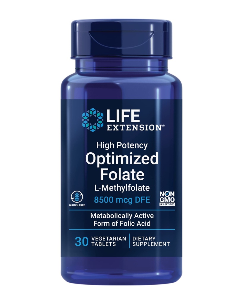 ライフエクステンション高効力最適化 Folate - L-methylfolate - 葉酸、8500 mcg DFE - ハート&脳サポート、健康的なホモシースタインレベル - グルテンフリー、非GMO、ベジタリアン - 30錠