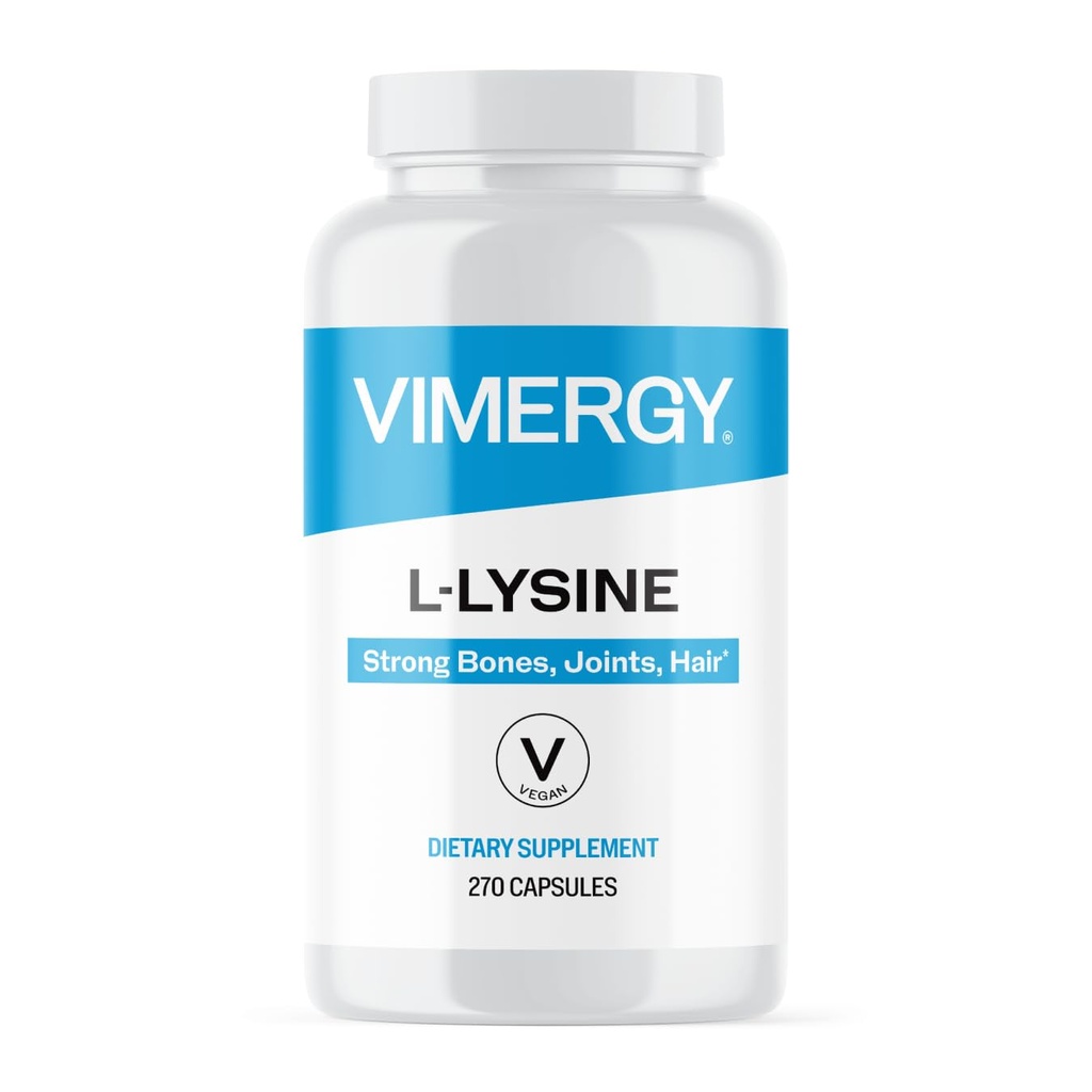 Vimergy L-Lysine – 健康な肌を促進します, 髪 & 爪* – ヘルシーな代謝をサポート* – ビーガン, 非GMO & グルテンフリー – 270 カプセル