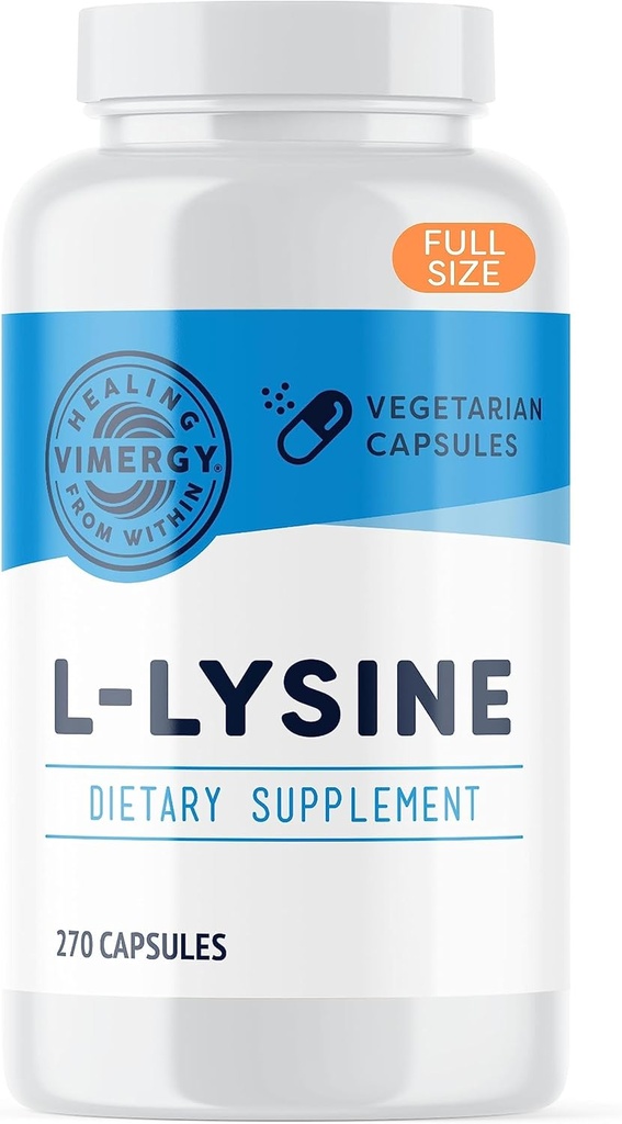 Vimergy L-Lysine – 健康な肌を促進します, 髪 & 爪* – ヘルシーな代謝をサポート* – ビーガン, 非GMO & グルテンフリー – 270 カプセル