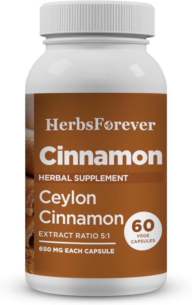 Herbsforever Ceylon Cinnamon Capsules Overall Wellness Support Supplement High Potency 800 Mg Extract 60 Vege Capsules