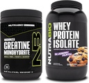 NutraBioのクレアチンの Monohydrate、Unflavored、300gおよびWhey蛋白質の隔離剤、Blueberryのマフィン、補足の束-筋肉エネルギー、細い筋肉成長、回復および強さ
