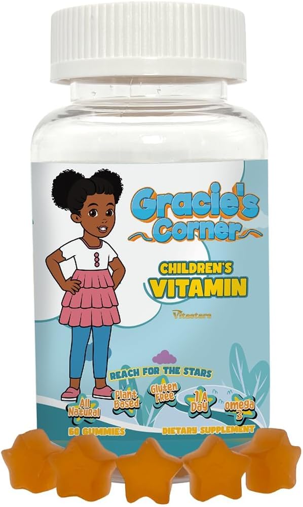 Gracieのコーナースターはオメガ3 -子供のビタミンA、B、C、D - Star-Shaped Toddler Multivitamins、植物ベースのGluten-Freeキッズガミービタミン、60カウントとマルチビタミンを子供