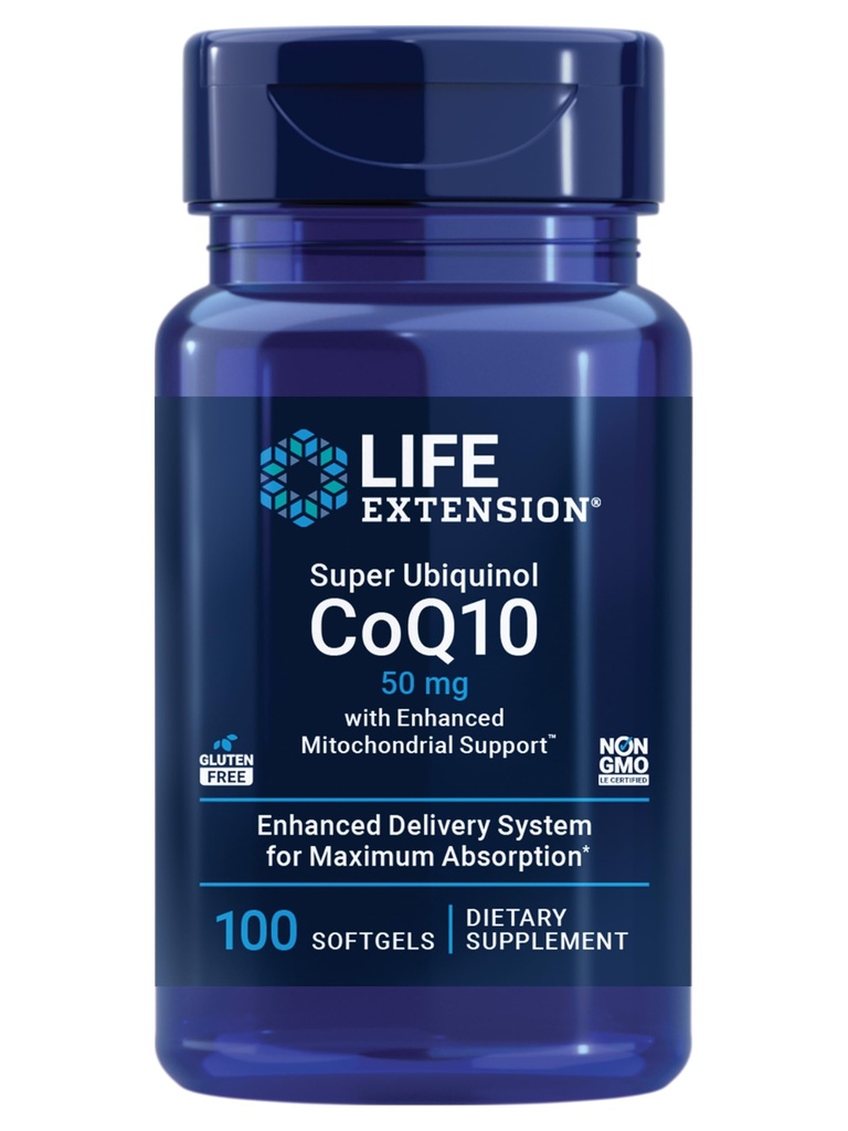 ライフエクステンションスーパーUbiquinol CoQ10強化ミトコンドリアサポート、心臓健康サプリメント、最大吸収、50mg、非GMO、グルテンフリー、100ソフトジェル