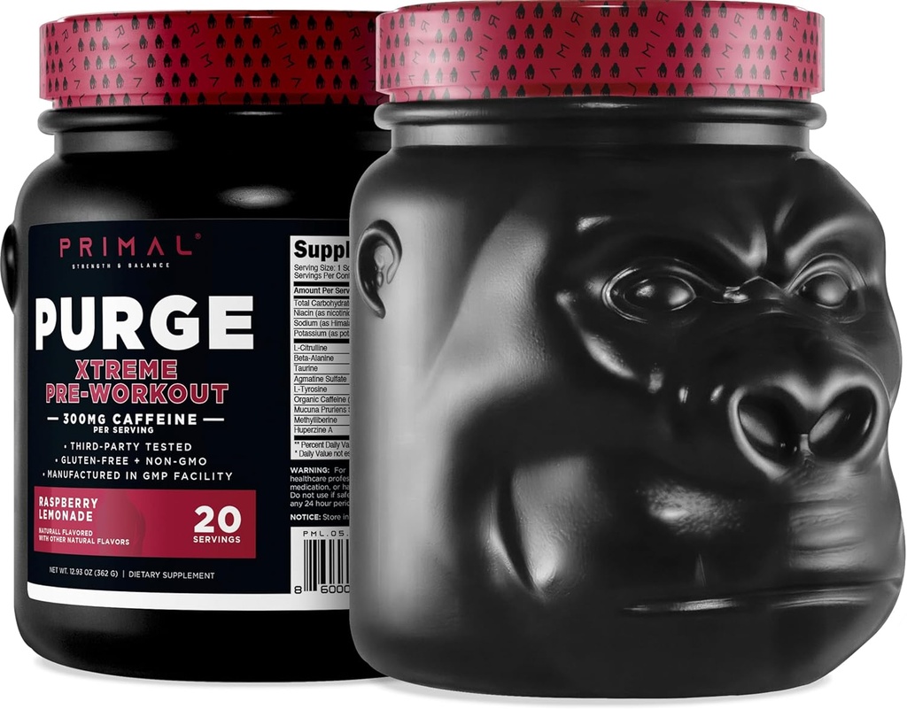 Primal Purge Xtreme Pre-Workout (Raspberry Lemonade Flavor) (20 Servings) - Gluten-Free + Non-GMO