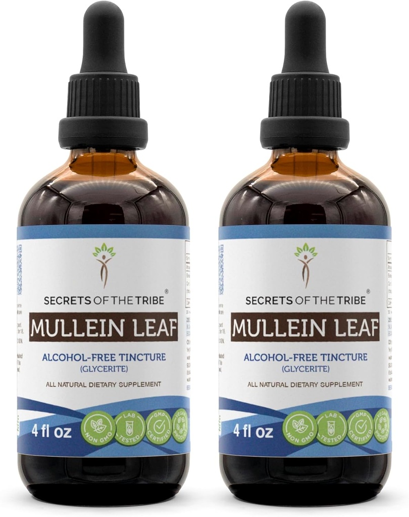 Tribe Mulleinの葉のアルコールフリーの液体のエキス、Mullein (Verbascum thapsus)のチンキの補足(2x4 FL OZ)の秘密
