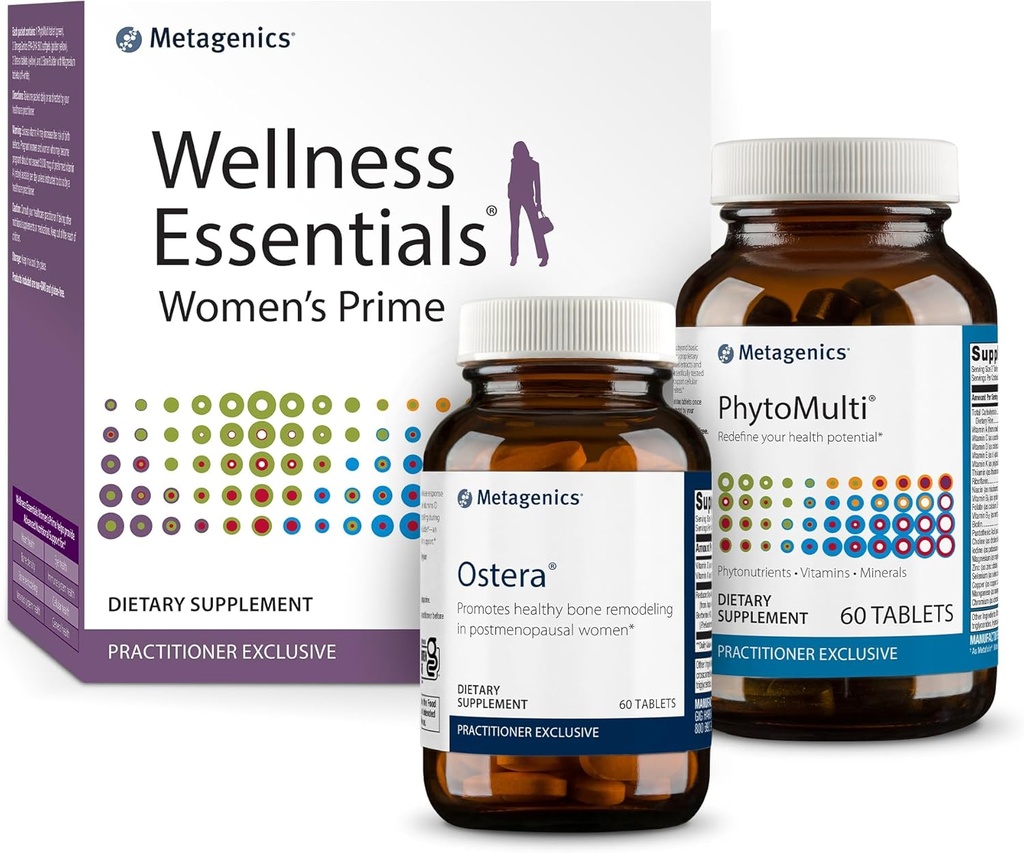 Metagenics Ostera - 60 Tablets, PhytoMulti Without Iron - 60 Tablets, and Wellness Essentials Women's Prime - 30 Count