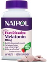 Natrol の速い分解の Melatonin 10 の mg、Melatonin は残りの睡眠、大人のための睡眠サポート、200 のいちご風味のタブレット、200 日の供給まで補います