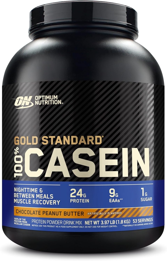 Optimum Nutrition Gold Standard 100% Micellar Casein Protein Powder, Slow Digesting, Helps Keep You Full, Overnight Muscle Recovery, Chocolate Peanut Butter, 4 Pound (Packaging May Vary)