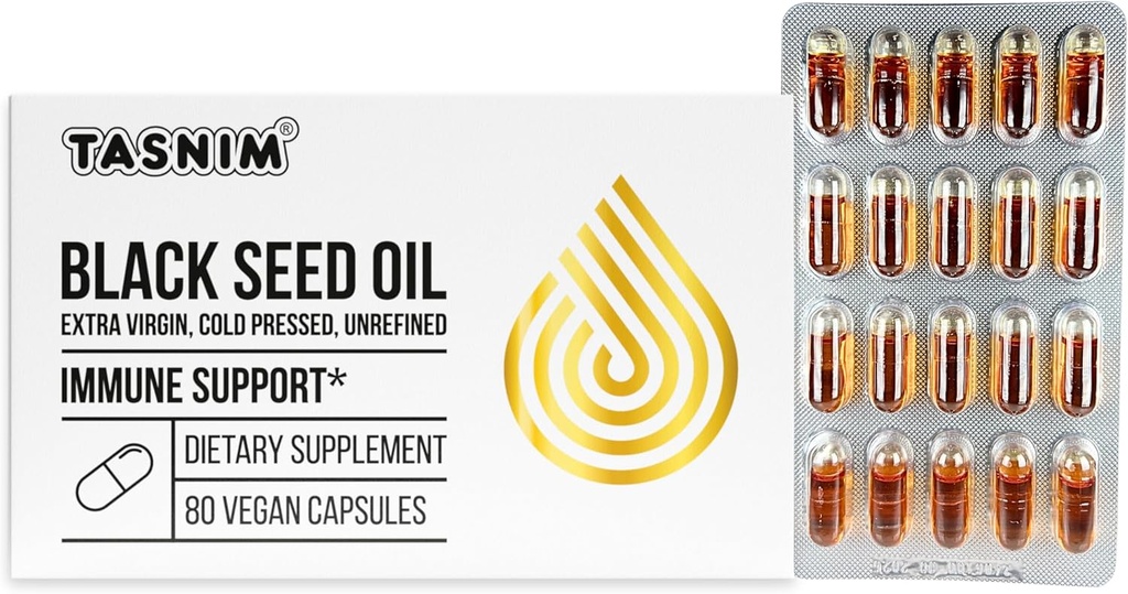 Tasnimの黒い種油の有機性風邪はカプセル100%の免疫サポート、共同慰めおよびVitalityのための純粋な風邪-押された黒のCuminの種のオイルNigella Sativaを押しました