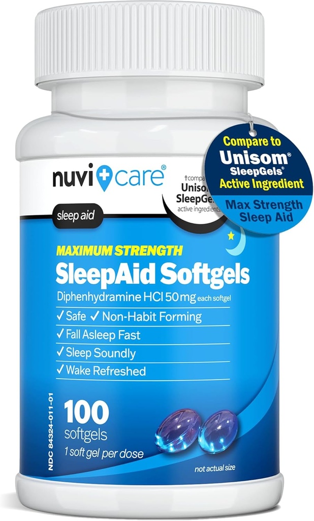 最高の強さの SleepAid の柔らかいゲル - Diphenhydramine HCl 50mg -大人の睡眠の丸薬を形作る非習慣-大人のための余分強い OTC の睡眠の援助 (100 の計算)