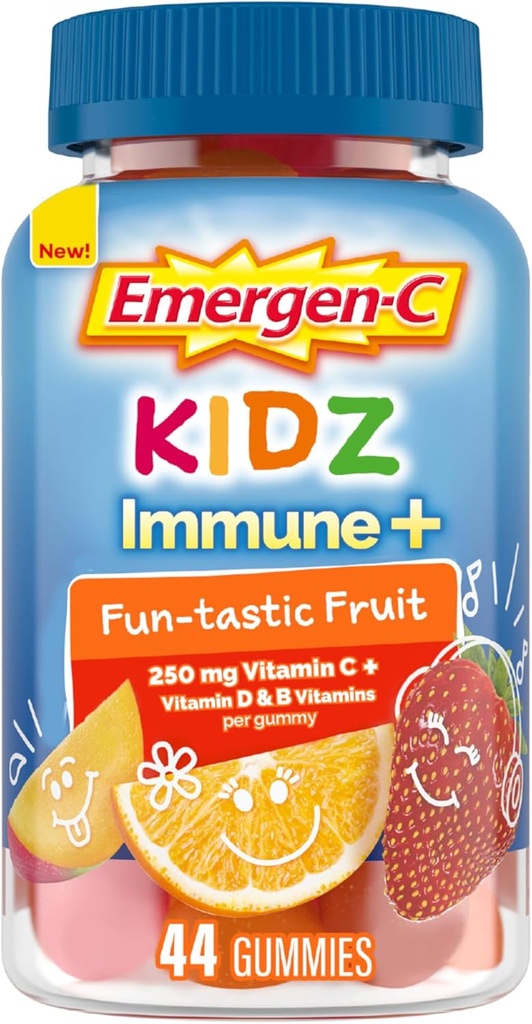 Emergen-C Kidz ビタミン C 免疫サポート Gummies ファンタスティック フルーツ 44CT には、亜鉛、マンガン、B ビタミン、ビタミン D が含まれています。