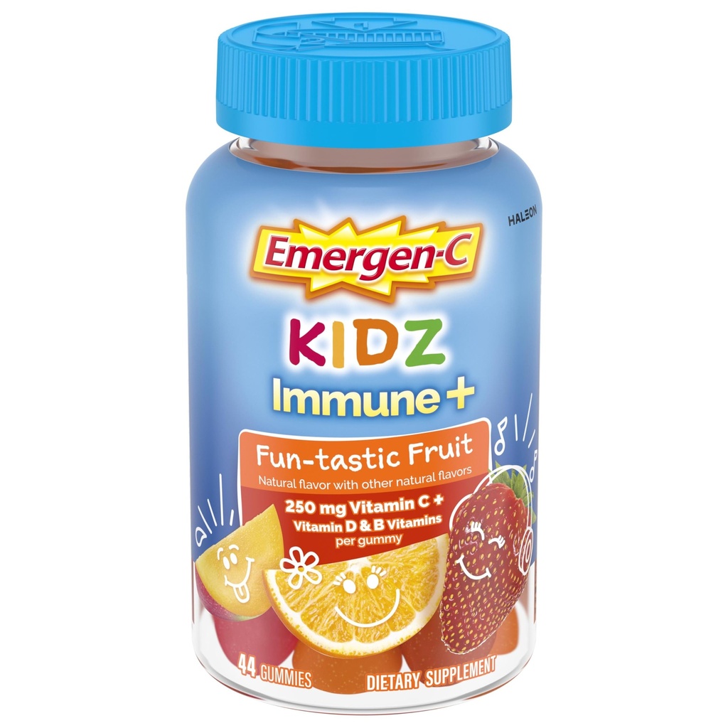 Emergen-C Kidz ビタミン C 免疫サポート Gummies ファンタスティック フルーツ 44CT には、亜鉛、マンガン、B ビタミン、ビタミン D が含まれています。