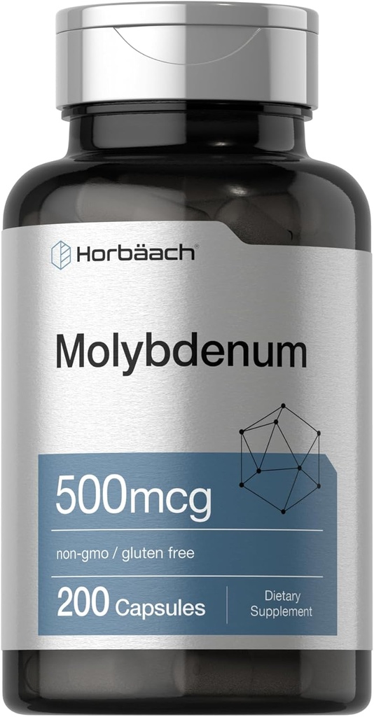 ホルバッハモリブデンサプリメント | 500mcg | 200カプセル | アミノ酸キレート | 非GMO、グルテンフリー
