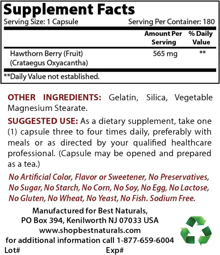 ベストナチュラルズホーソンベリー565mg&マグネシウムグリシナー425mg