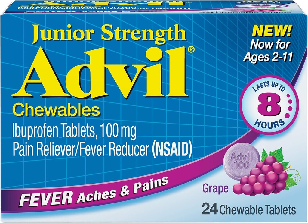 AdvilのジュニアChewable Ibuprofenのタブレット、Grape 100mg、24のタブレットそれぞれ(6のパック)