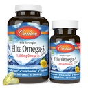カールソン - エリートオメガ-3 宝石,1600 mg Omega-3 脂肪酸 EPA と DHA を含む,ノルウェー, ワイルドキャッチ魚油サプリメント,持続可能な供給カプセル, レモン, 90 + 30 ソフトゲル