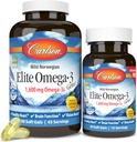 カールソン - エリートオメガ-3 宝石,1600 mg Omega-3 脂肪酸 EPA と DHA を含む,ノルウェー, ワイルドキャッチ魚油サプリメント,持続可能な供給カプセル, レモン, 90 + 30 ソフトゲル