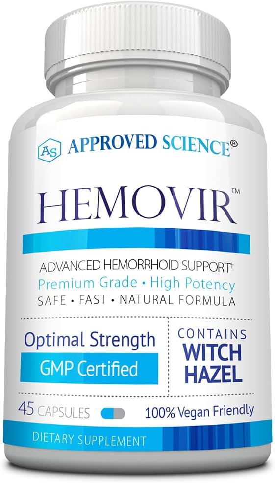 承認された科学 Hemovir - Hemorrhoid サポート補足 - 魔女のヘーゼル、馬のチェストナット - 45 カプセル - 1 本のびん - 完全菜食主義者の