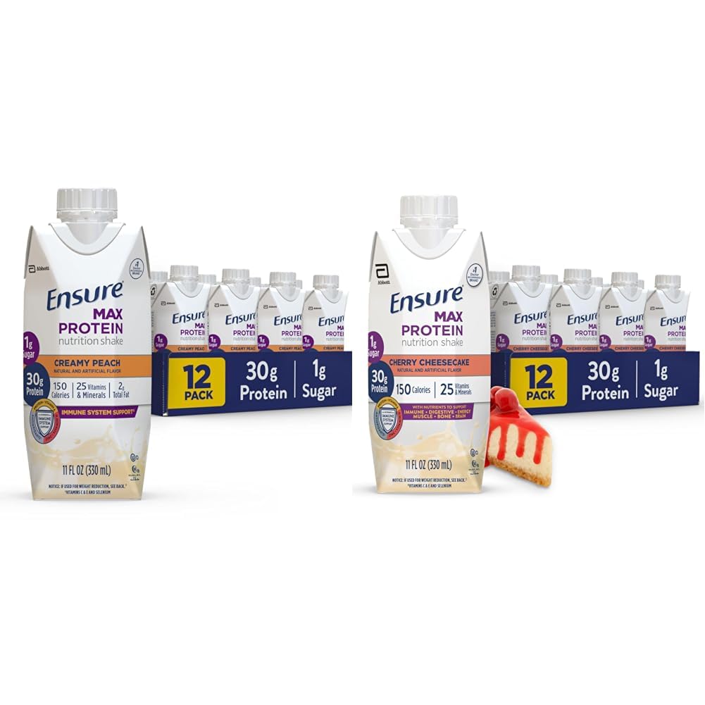 30gプロテイン、1g砂糖、ハイプロテインシェーク、クリーミーピーチとチェリーケーキバラエティパック、11 fl oz、12 のパックで最高のプロテイン栄養シェイクを確保