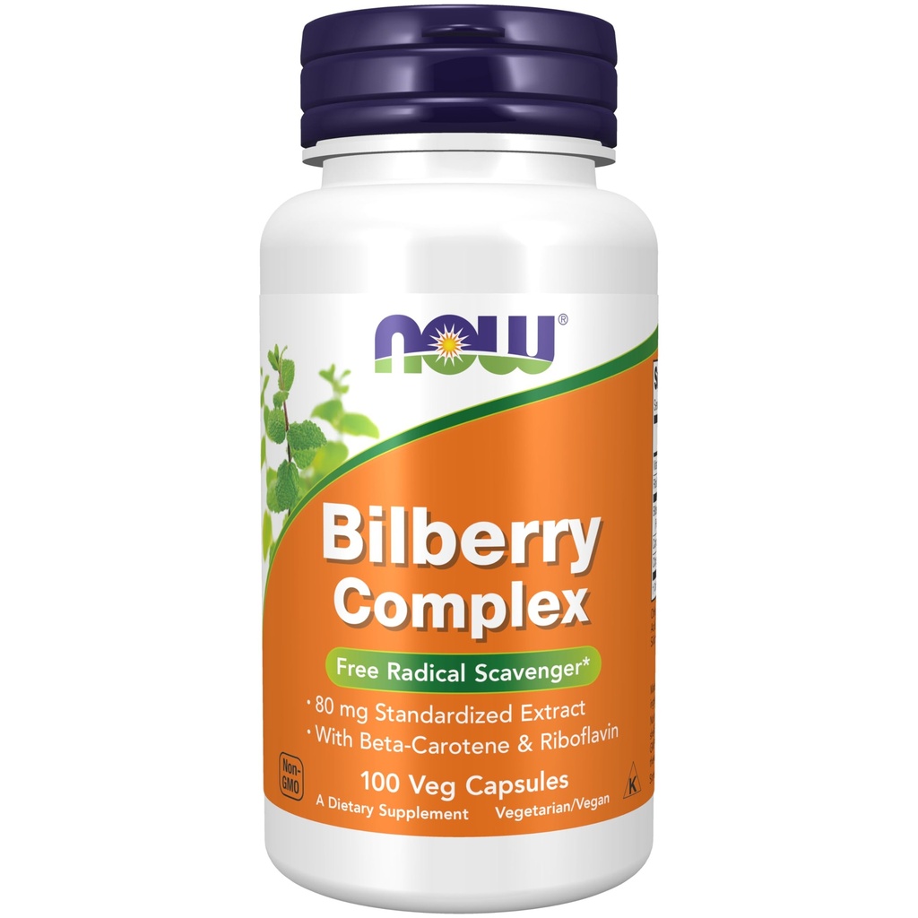 NOW Foodsは、Bilberry(Vaccinium myrtillus)のコンプレックス80mgとベータカロテン&リボフラビン、100ベジカプセルを補います