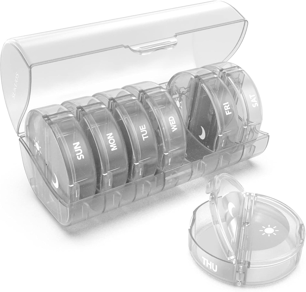 週刊ピルオーガナイザー7日2回、ピル/ビタミン/魚油/消耗品、毎日の薬のオルガナイザーボックス、BPAフリーピルケース、掃除が簡単